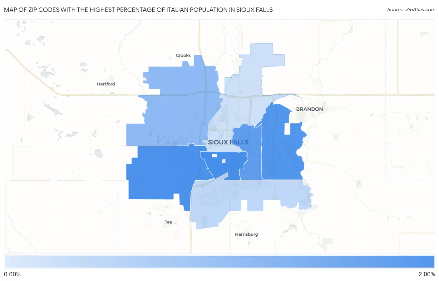 Zip Codes with the Highest Percentage of Italian Population in Sioux Falls Map