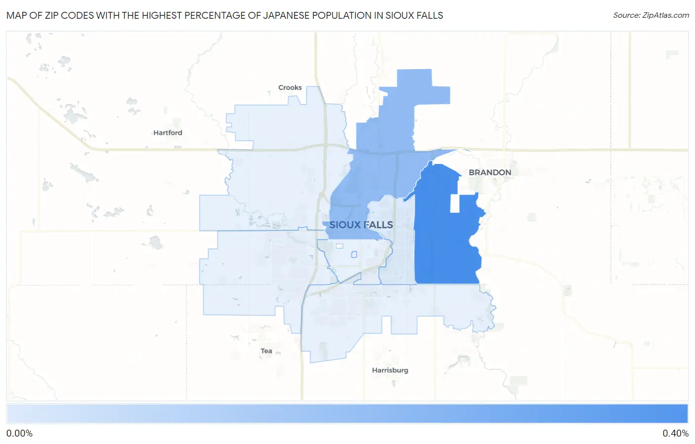 Zip Codes with the Highest Percentage of Japanese Population in Sioux Falls Map