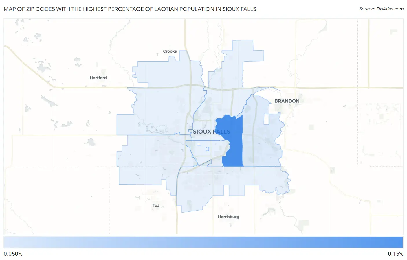 Zip Codes with the Highest Percentage of Laotian Population in Sioux Falls Map