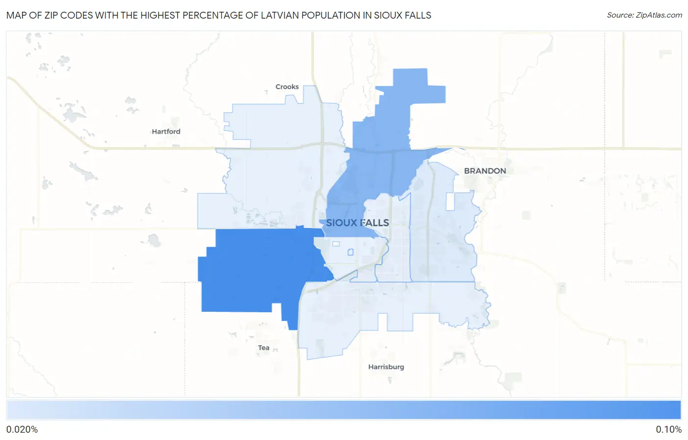 Zip Codes with the Highest Percentage of Latvian Population in Sioux Falls Map