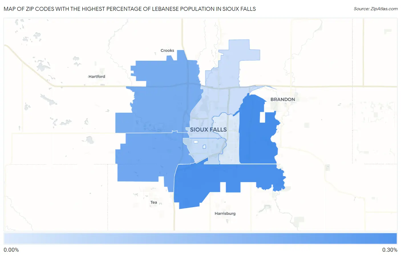 Zip Codes with the Highest Percentage of Lebanese Population in Sioux Falls Map