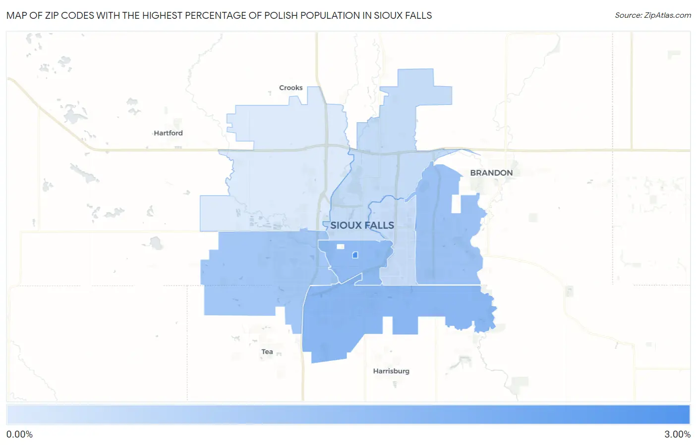 Zip Codes with the Highest Percentage of Polish Population in Sioux Falls Map