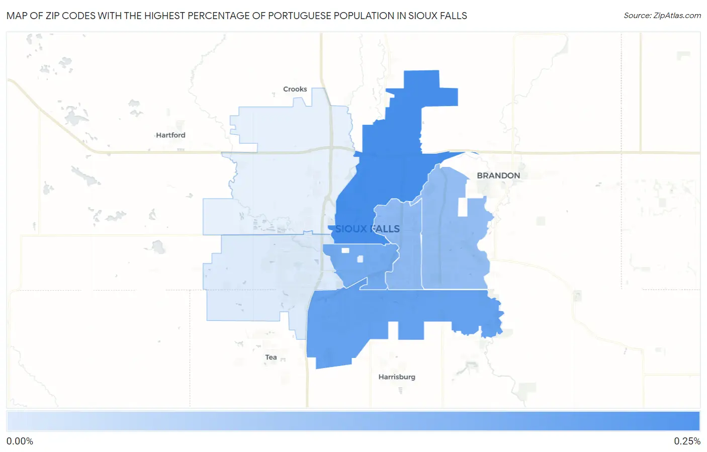 Zip Codes with the Highest Percentage of Portuguese Population in Sioux Falls Map