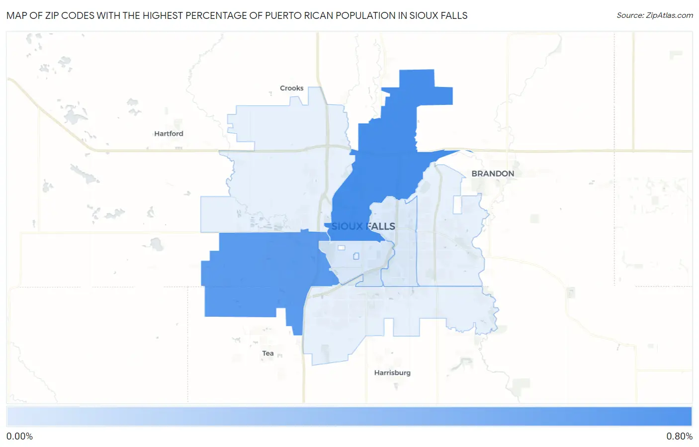 Zip Codes with the Highest Percentage of Puerto Rican Population in Sioux Falls Map