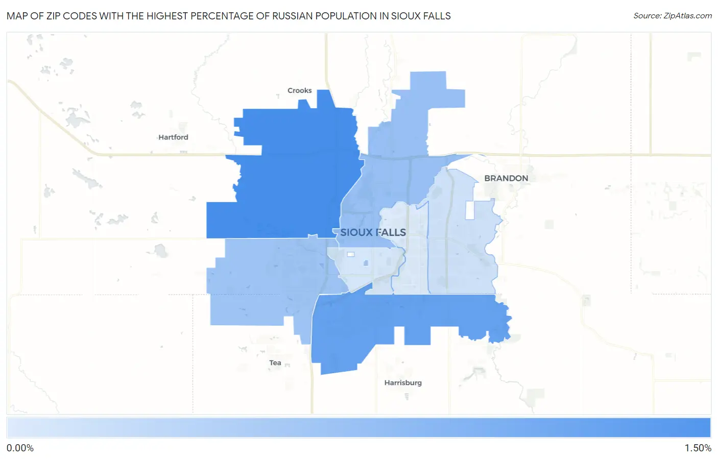Zip Codes with the Highest Percentage of Russian Population in Sioux Falls Map