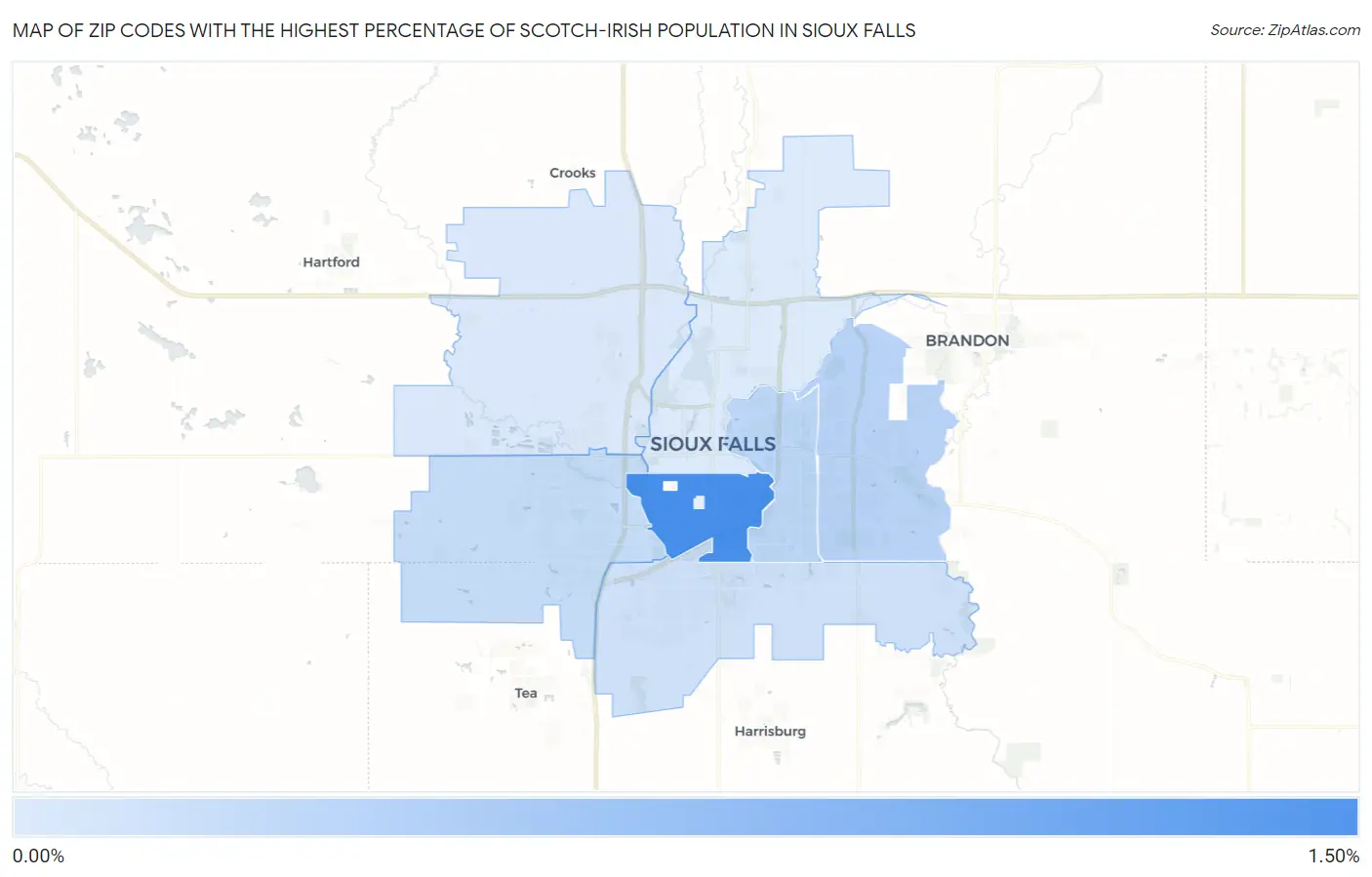 Zip Codes with the Highest Percentage of Scotch-Irish Population in Sioux Falls Map