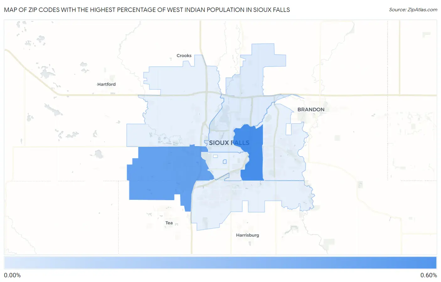 Zip Codes with the Highest Percentage of West Indian Population in Sioux Falls Map
