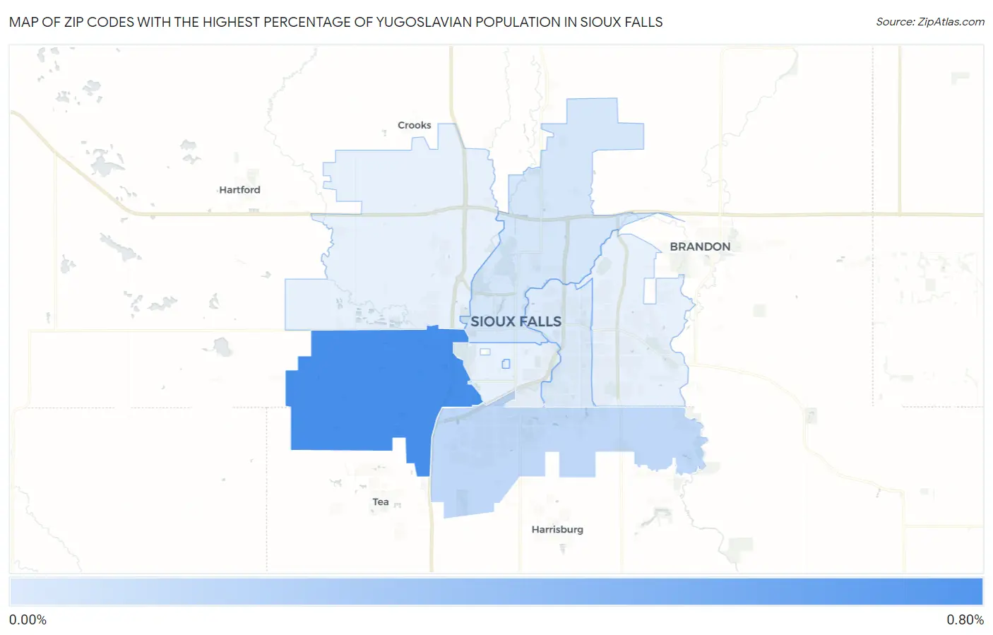 Zip Codes with the Highest Percentage of Yugoslavian Population in Sioux Falls Map