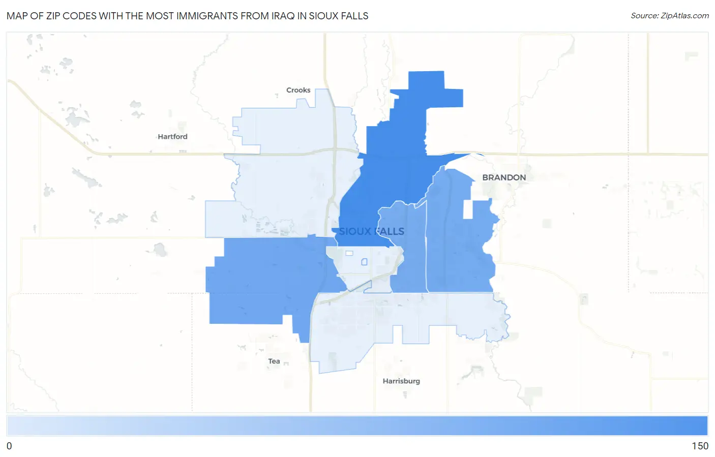 Zip Codes with the Most Immigrants from Iraq in Sioux Falls Map