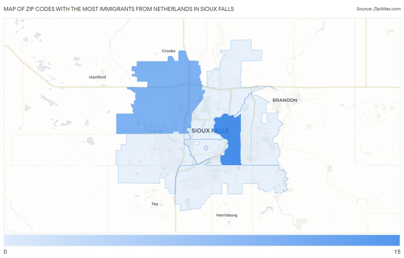 Zip Codes with the Most Immigrants from Netherlands in Sioux Falls Map