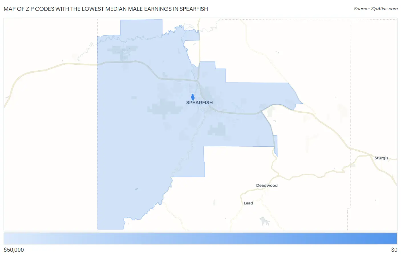 Zip Codes with the Lowest Median Male Earnings in Spearfish Map