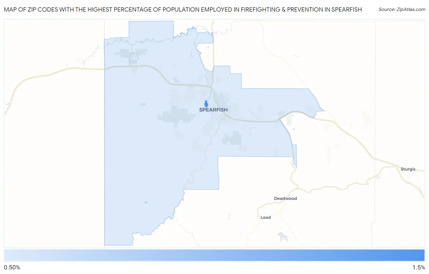 Zip Codes with the Highest Percentage of Population Employed in Firefighting & Prevention in Spearfish Map