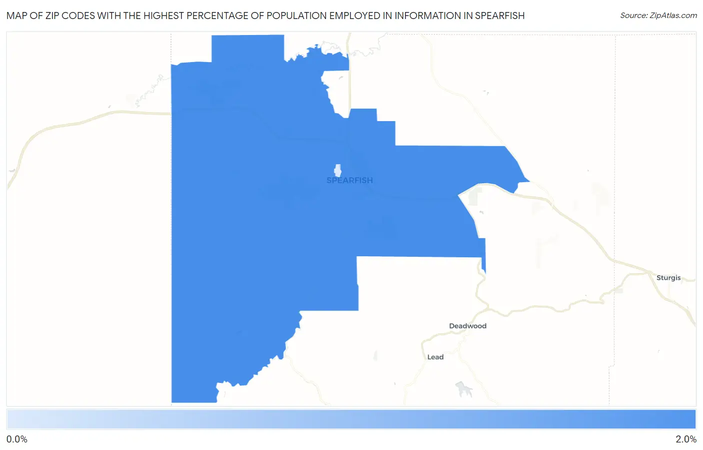 Zip Codes with the Highest Percentage of Population Employed in Information in Spearfish Map