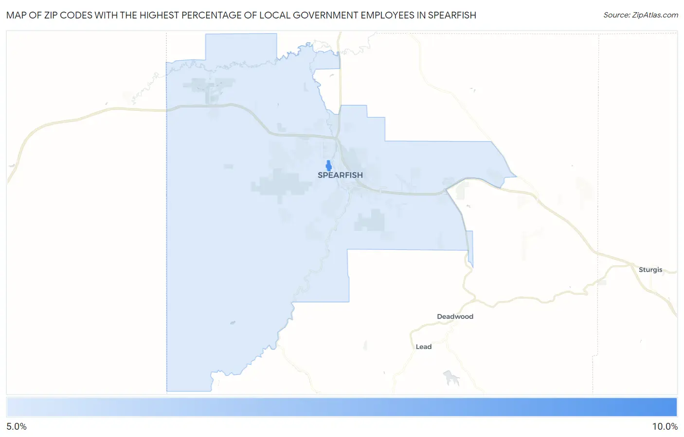 Zip Codes with the Highest Percentage of Local Government Employees in Spearfish Map