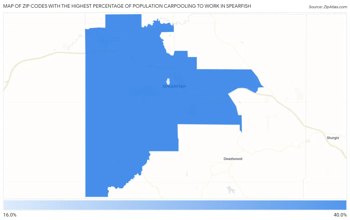 Zip Codes with the Highest Percentage of Population Carpooling to Work in Spearfish Map