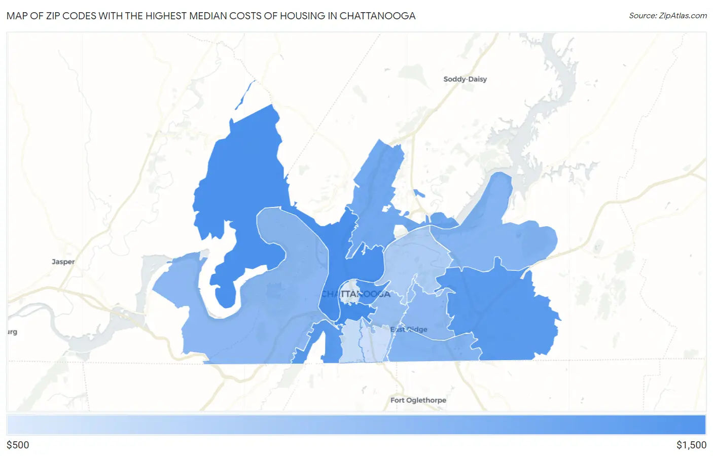 Zip Codes with the Highest Median Costs of Housing in Chattanooga Map