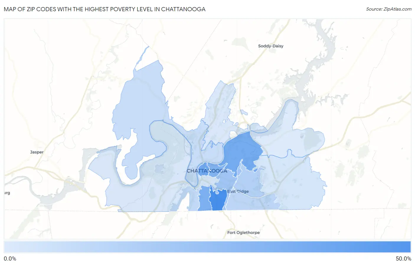 Zip Codes with the Highest Poverty Level in Chattanooga Map