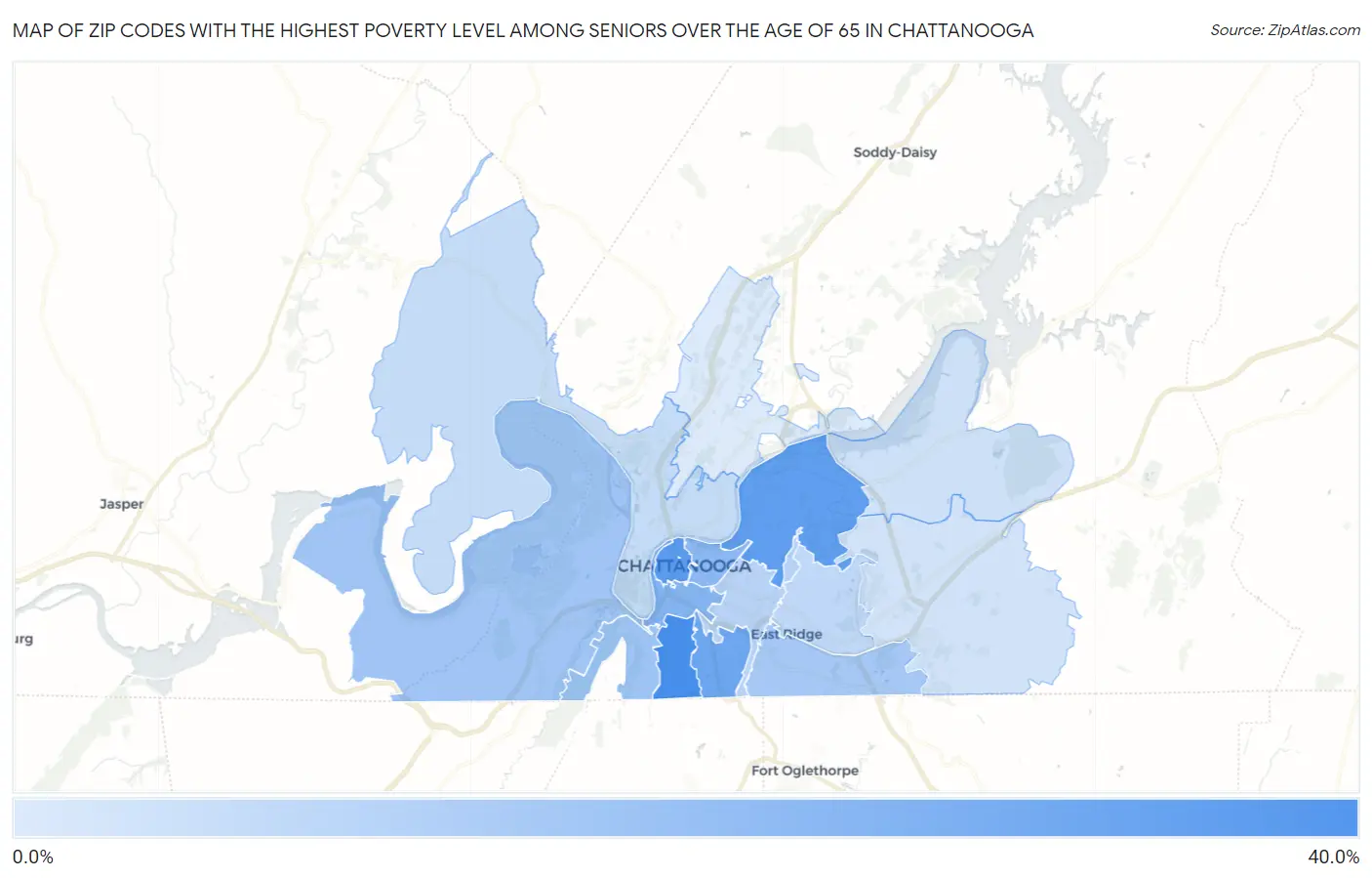 Zip Codes with the Highest Poverty Level Among Seniors Over the Age of 65 in Chattanooga Map