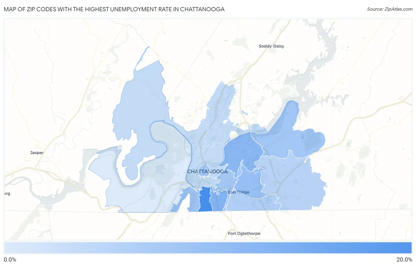 Zip Codes with the Highest Unemployment Rate in Chattanooga Map