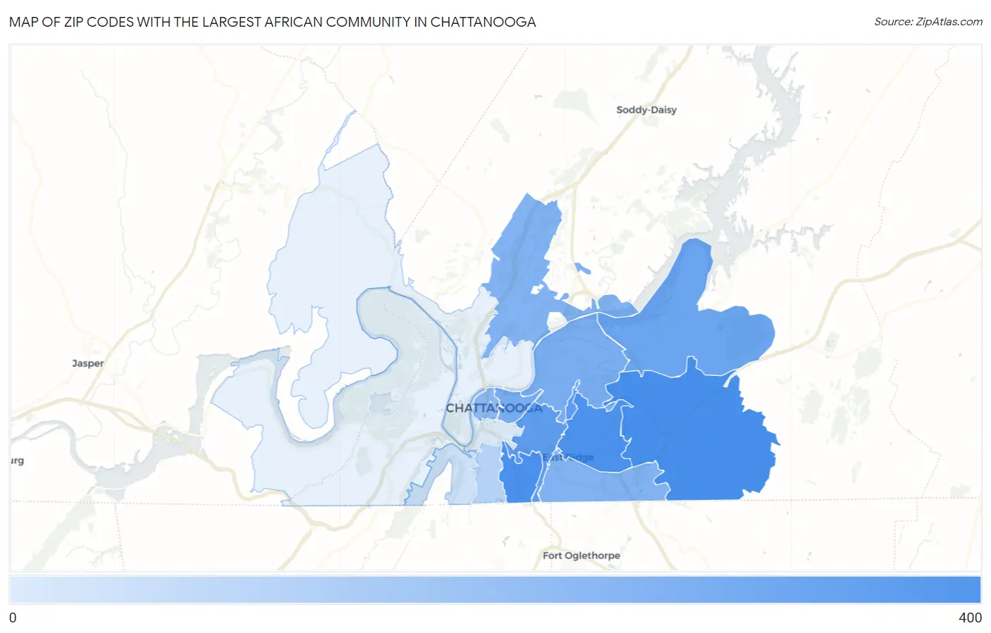 Zip Codes with the Largest African Community in Chattanooga Map