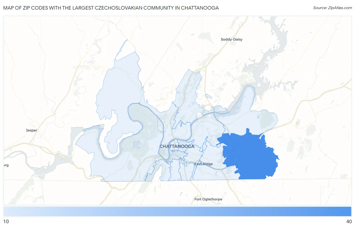 Zip Codes with the Largest Czechoslovakian Community in Chattanooga Map