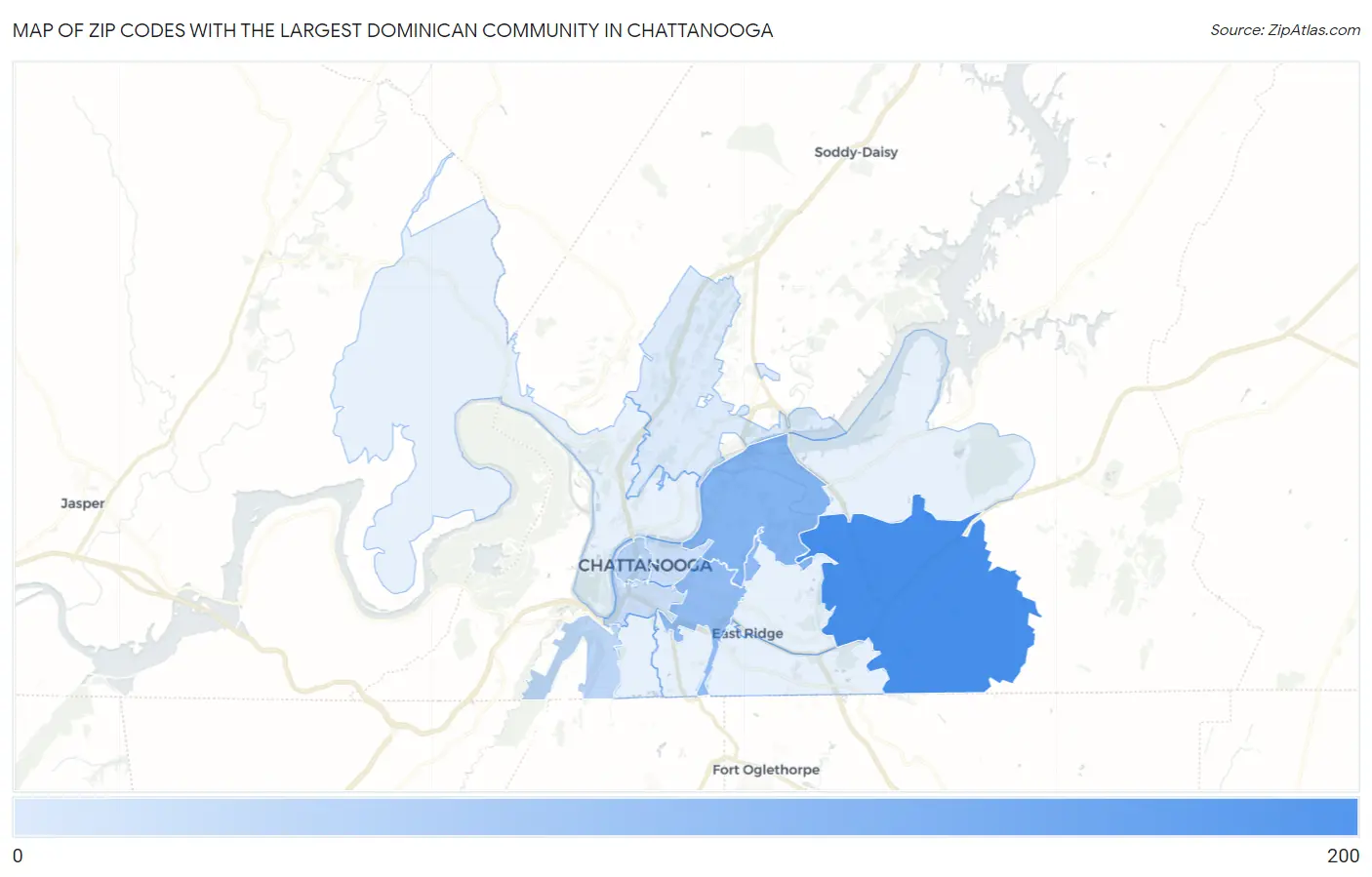 Zip Codes with the Largest Dominican Community in Chattanooga Map