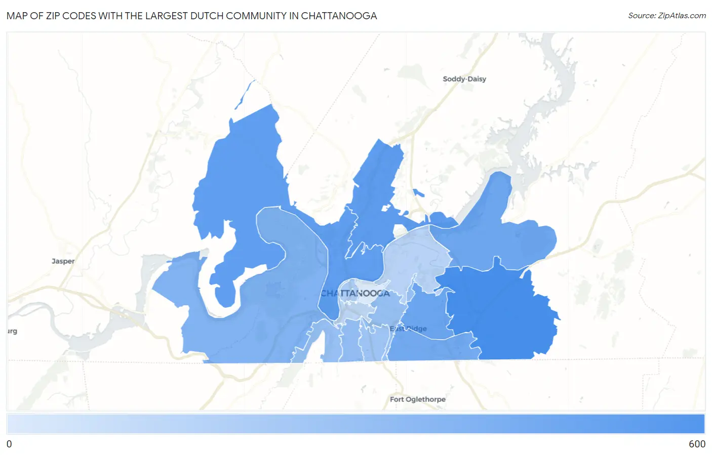 Zip Codes with the Largest Dutch Community in Chattanooga Map