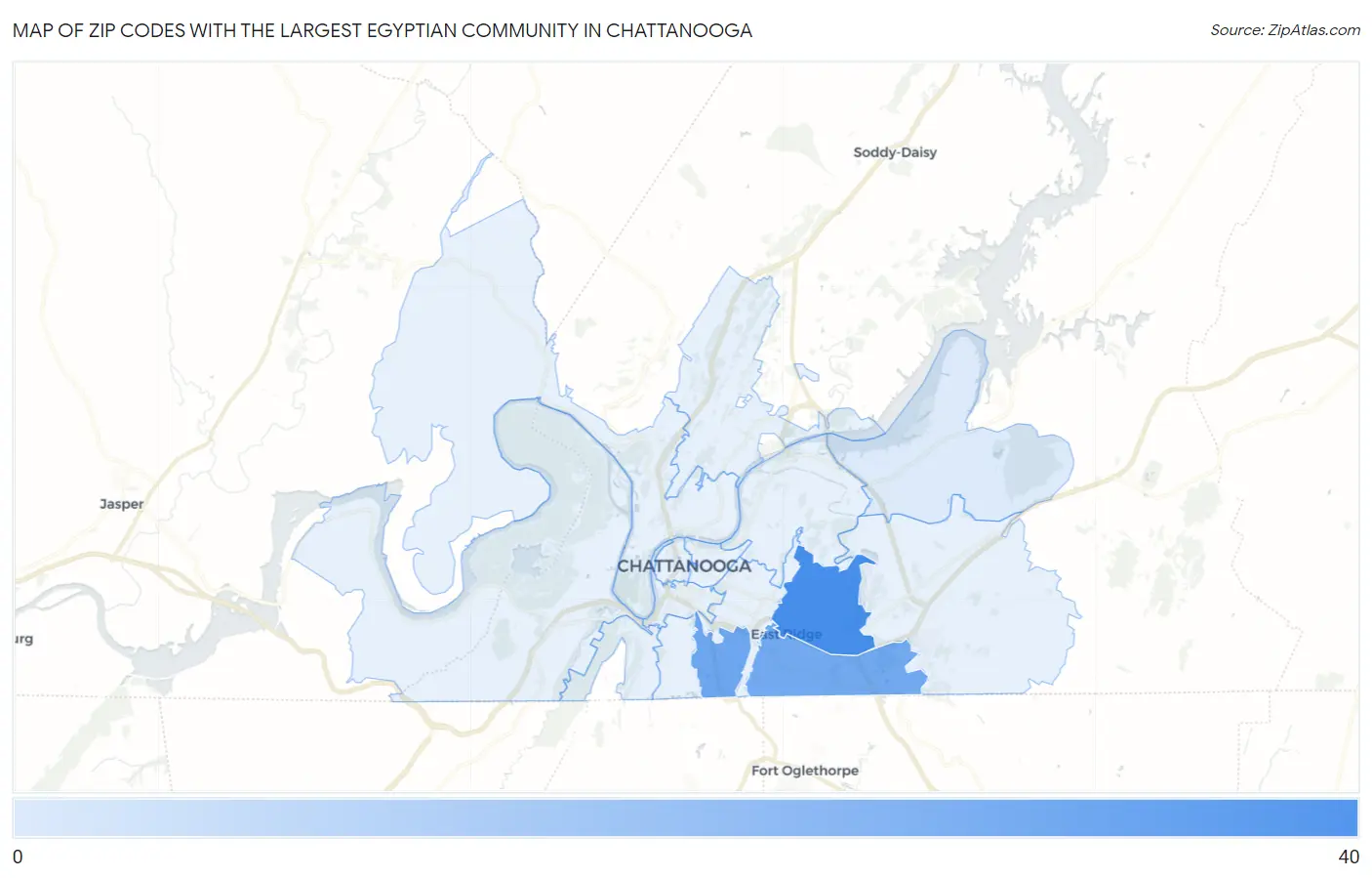 Zip Codes with the Largest Egyptian Community in Chattanooga Map