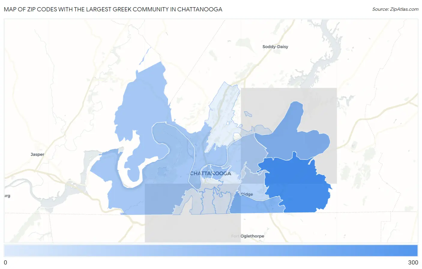 Zip Codes with the Largest Greek Community in Chattanooga Map