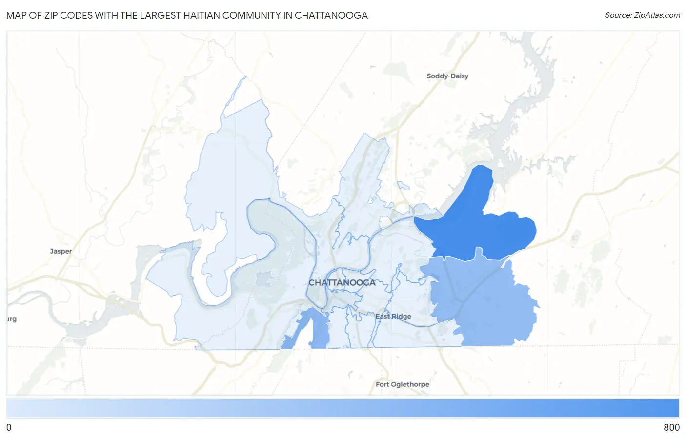 Zip Codes with the Largest Haitian Community in Chattanooga Map