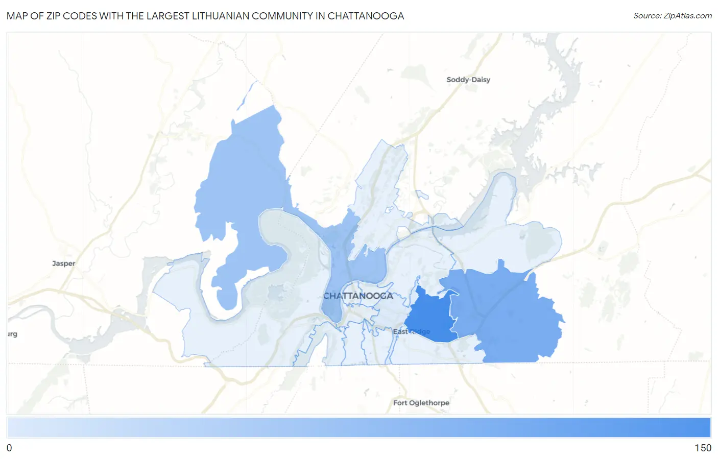 Zip Codes with the Largest Lithuanian Community in Chattanooga Map