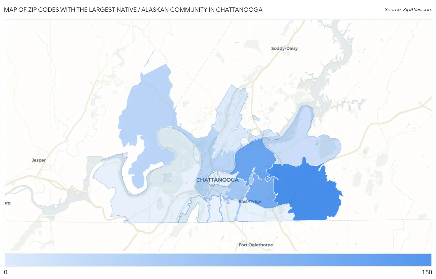 Zip Codes with the Largest Native / Alaskan Community in Chattanooga Map
