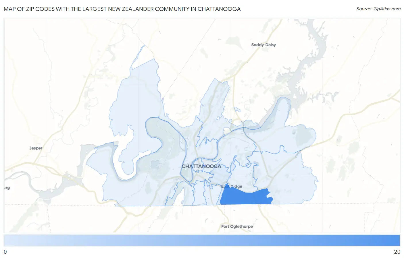 Zip Codes with the Largest New Zealander Community in Chattanooga Map
