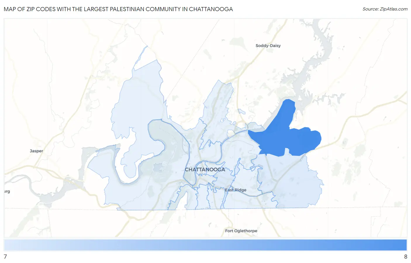 Zip Codes with the Largest Palestinian Community in Chattanooga Map