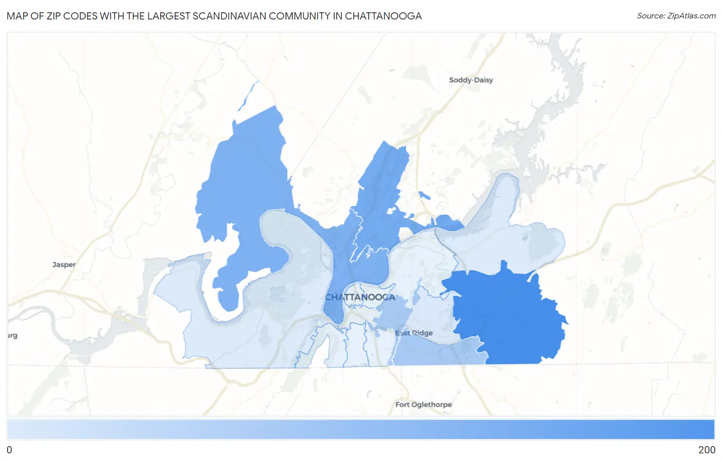 Zip Codes with the Largest Scandinavian Community in Chattanooga Map