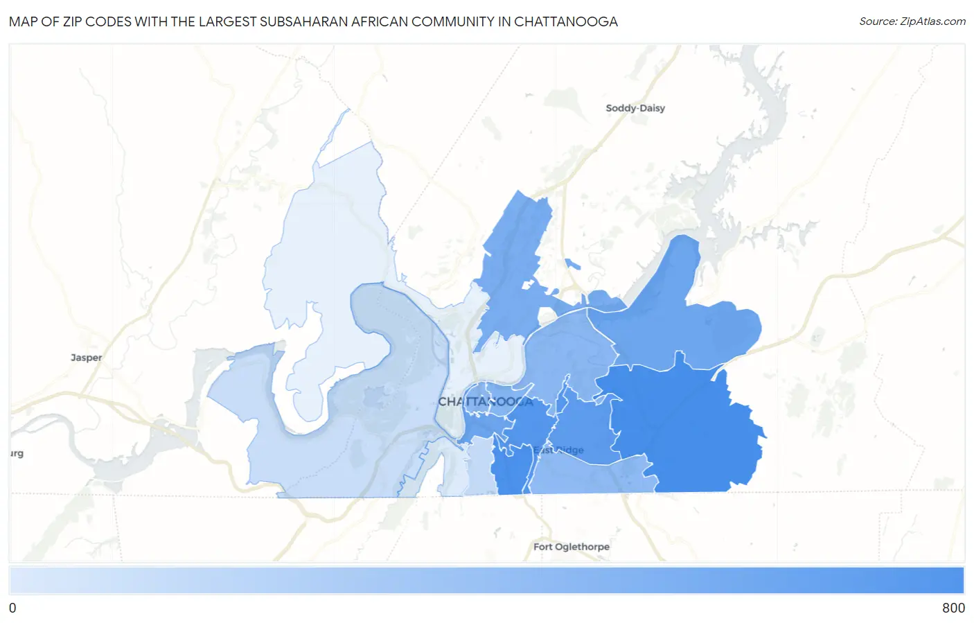 Zip Codes with the Largest Subsaharan African Community in Chattanooga Map