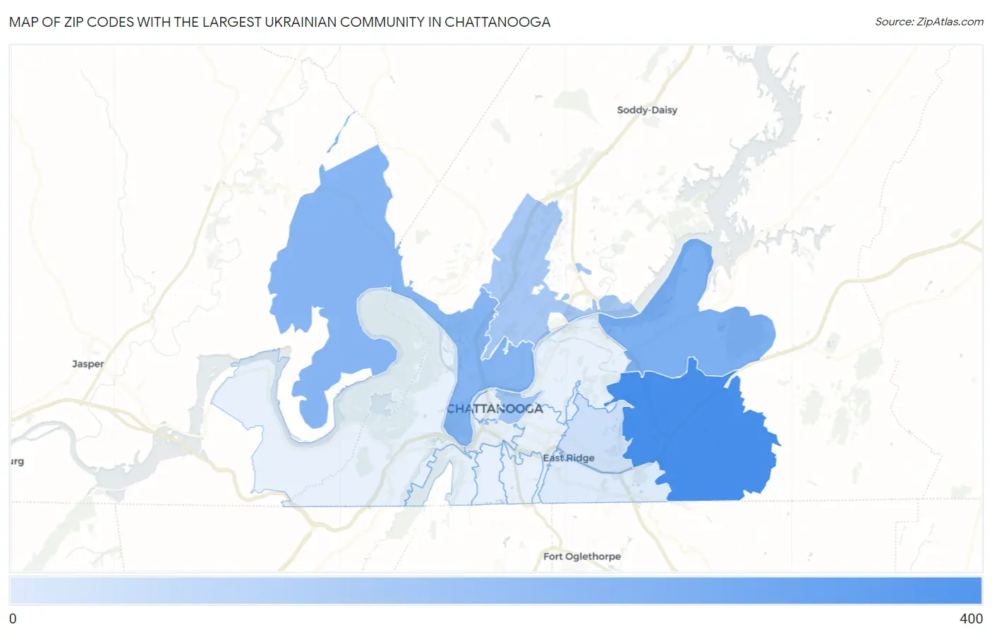 Zip Codes with the Largest Ukrainian Community in Chattanooga Map