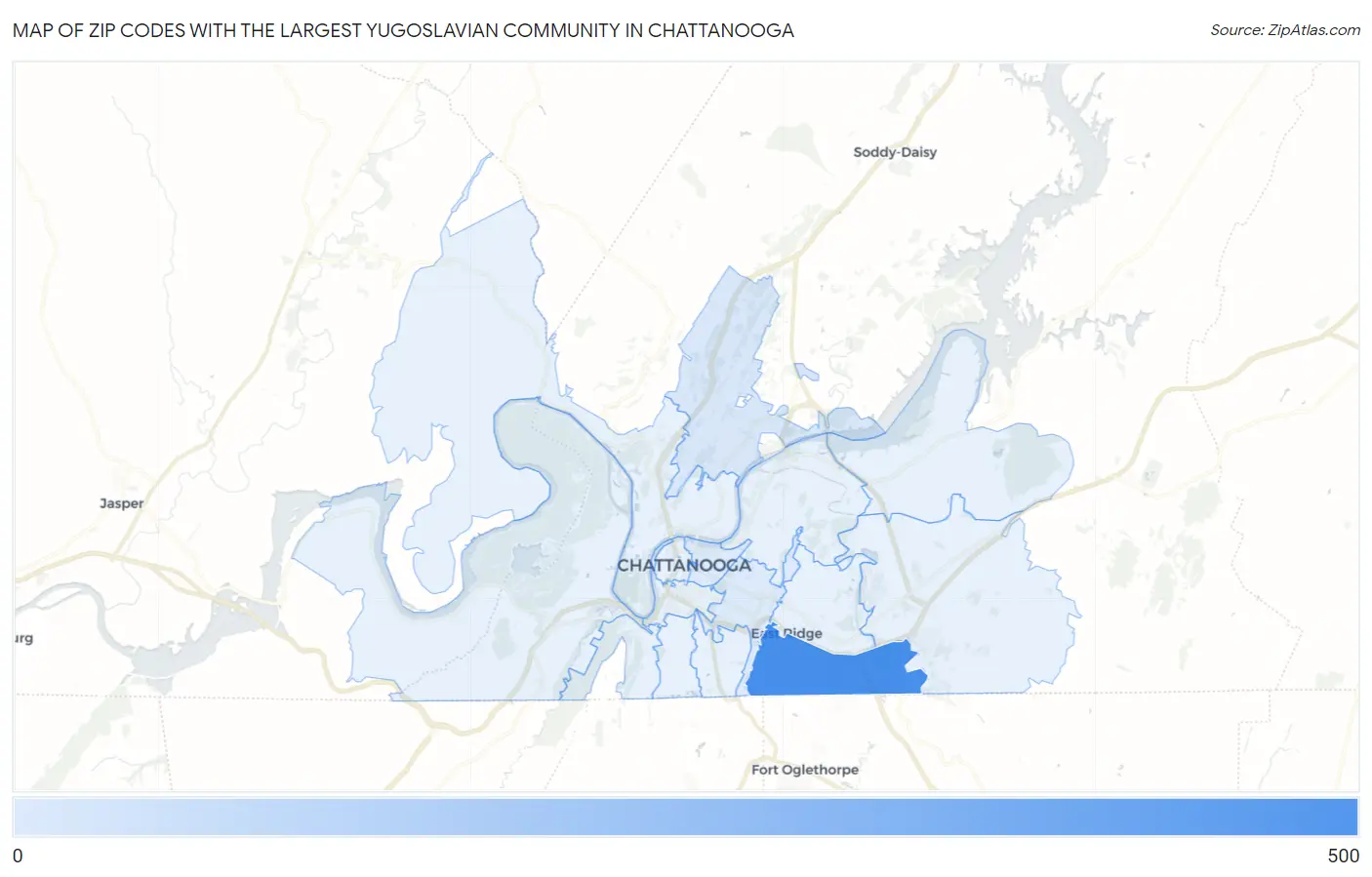 Zip Codes with the Largest Yugoslavian Community in Chattanooga Map