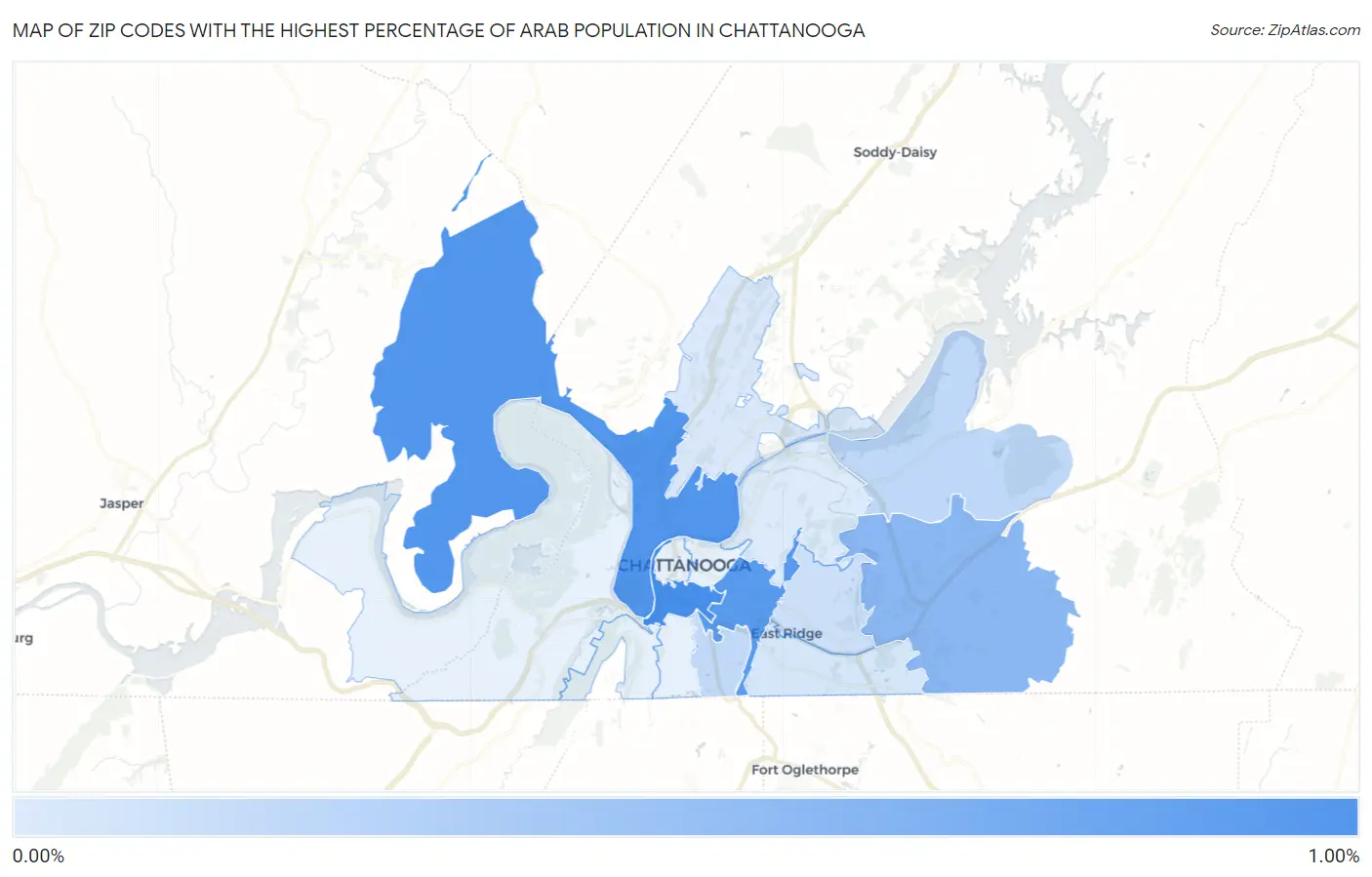 Zip Codes with the Highest Percentage of Arab Population in Chattanooga Map