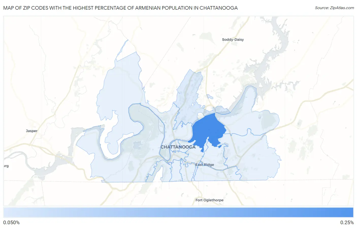 Zip Codes with the Highest Percentage of Armenian Population in Chattanooga Map