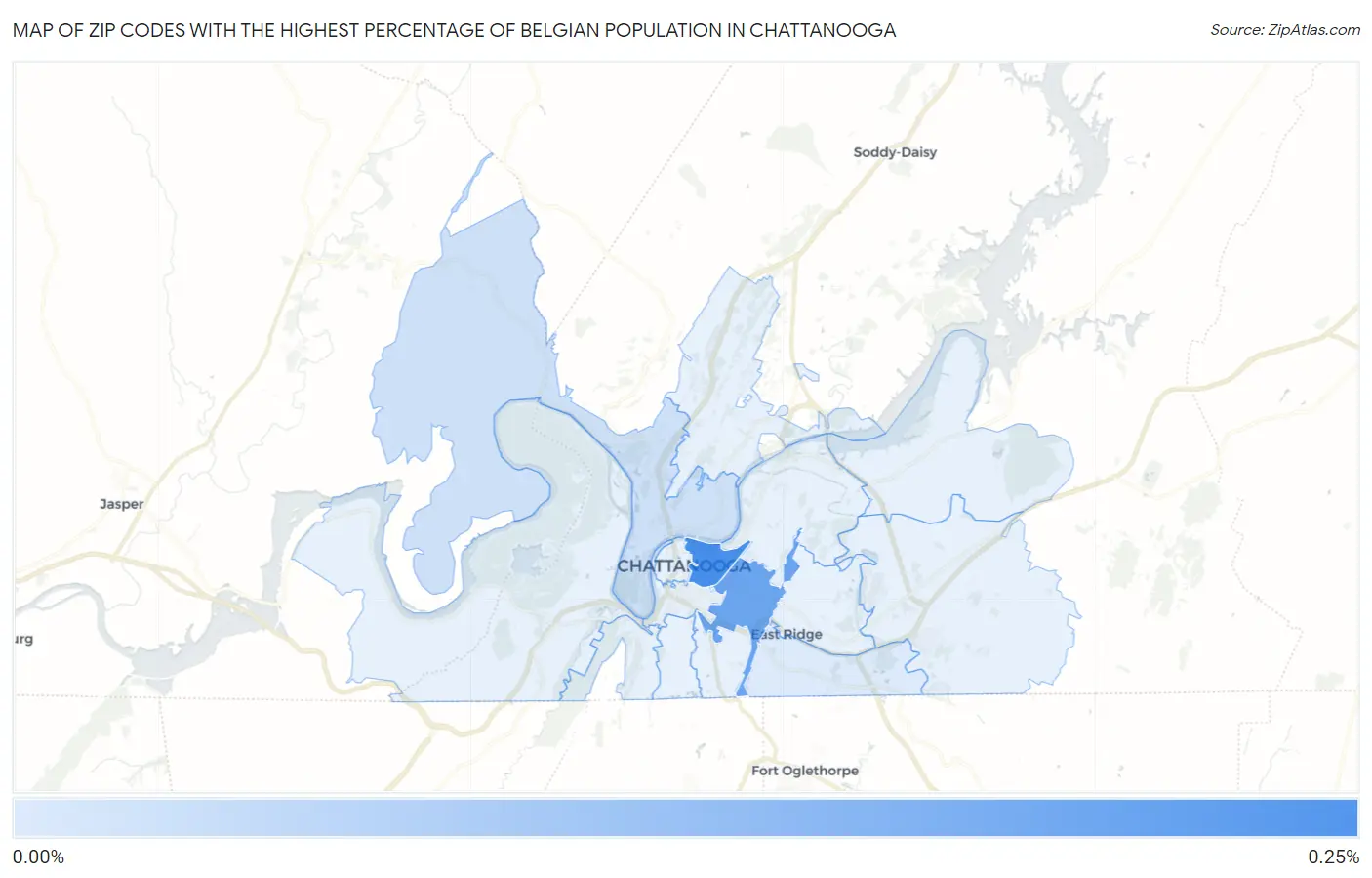 Zip Codes with the Highest Percentage of Belgian Population in Chattanooga Map