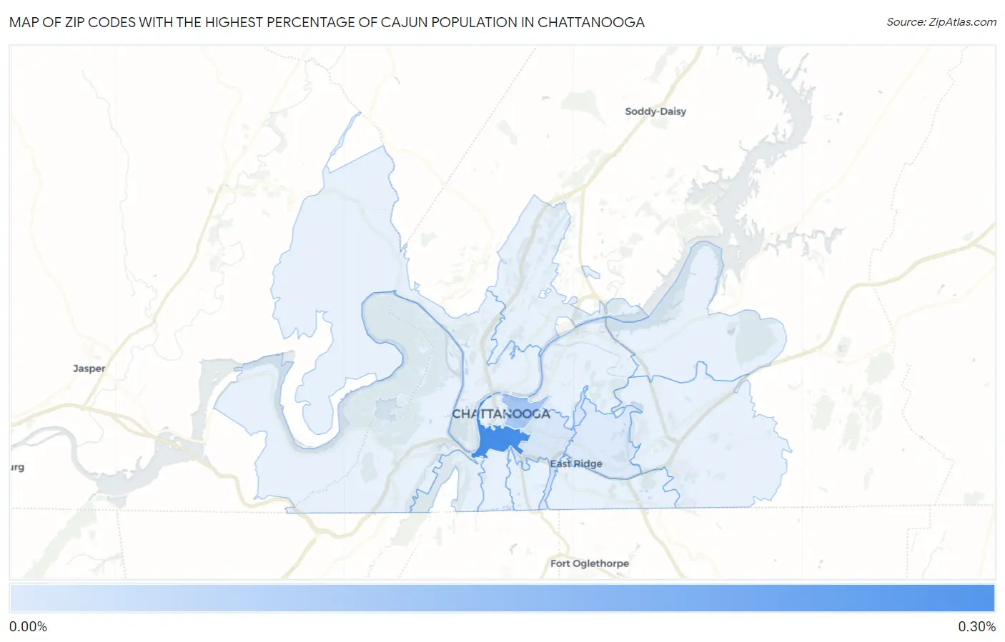 Zip Codes with the Highest Percentage of Cajun Population in Chattanooga Map
