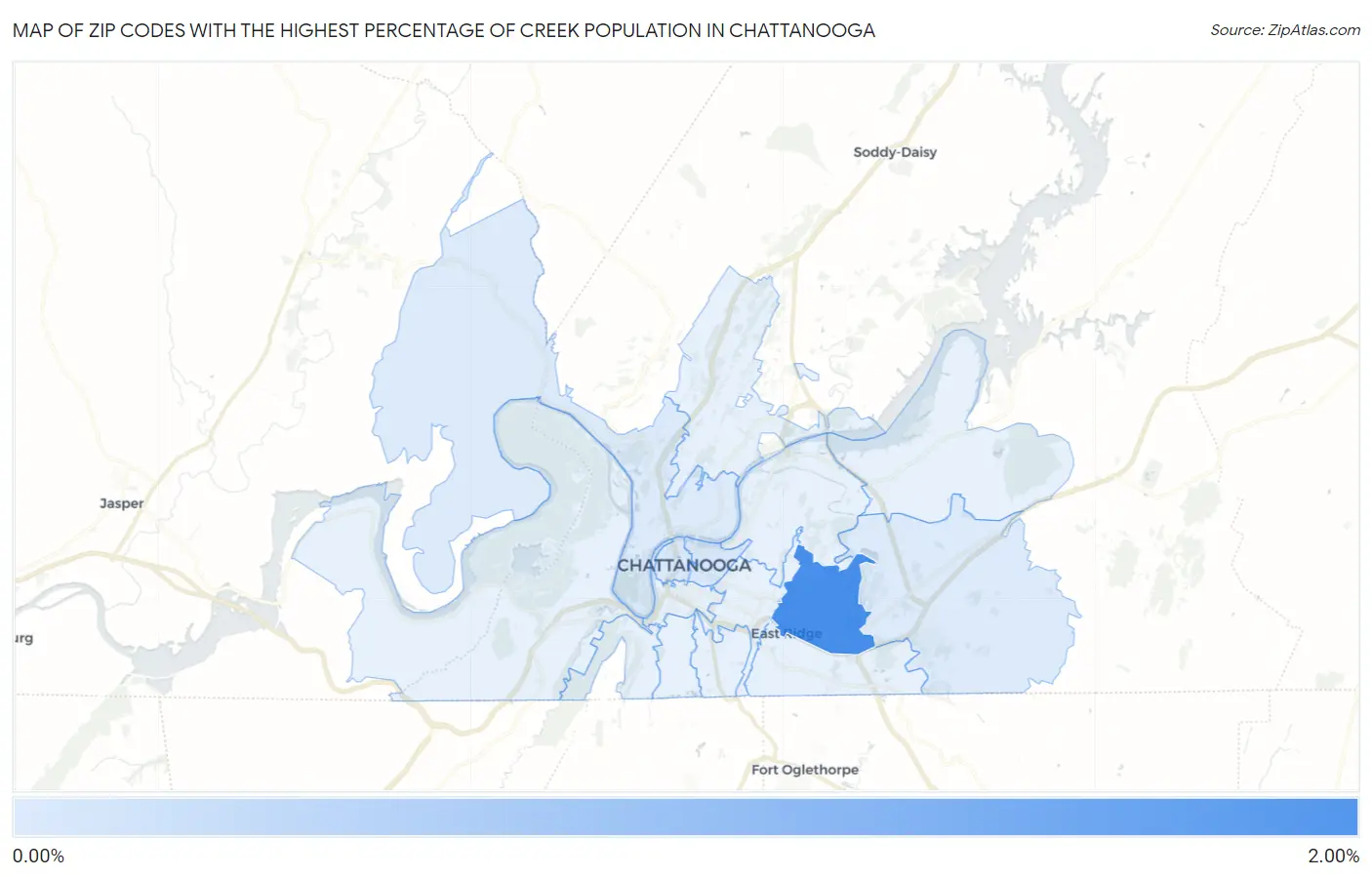 Zip Codes with the Highest Percentage of Creek Population in Chattanooga Map