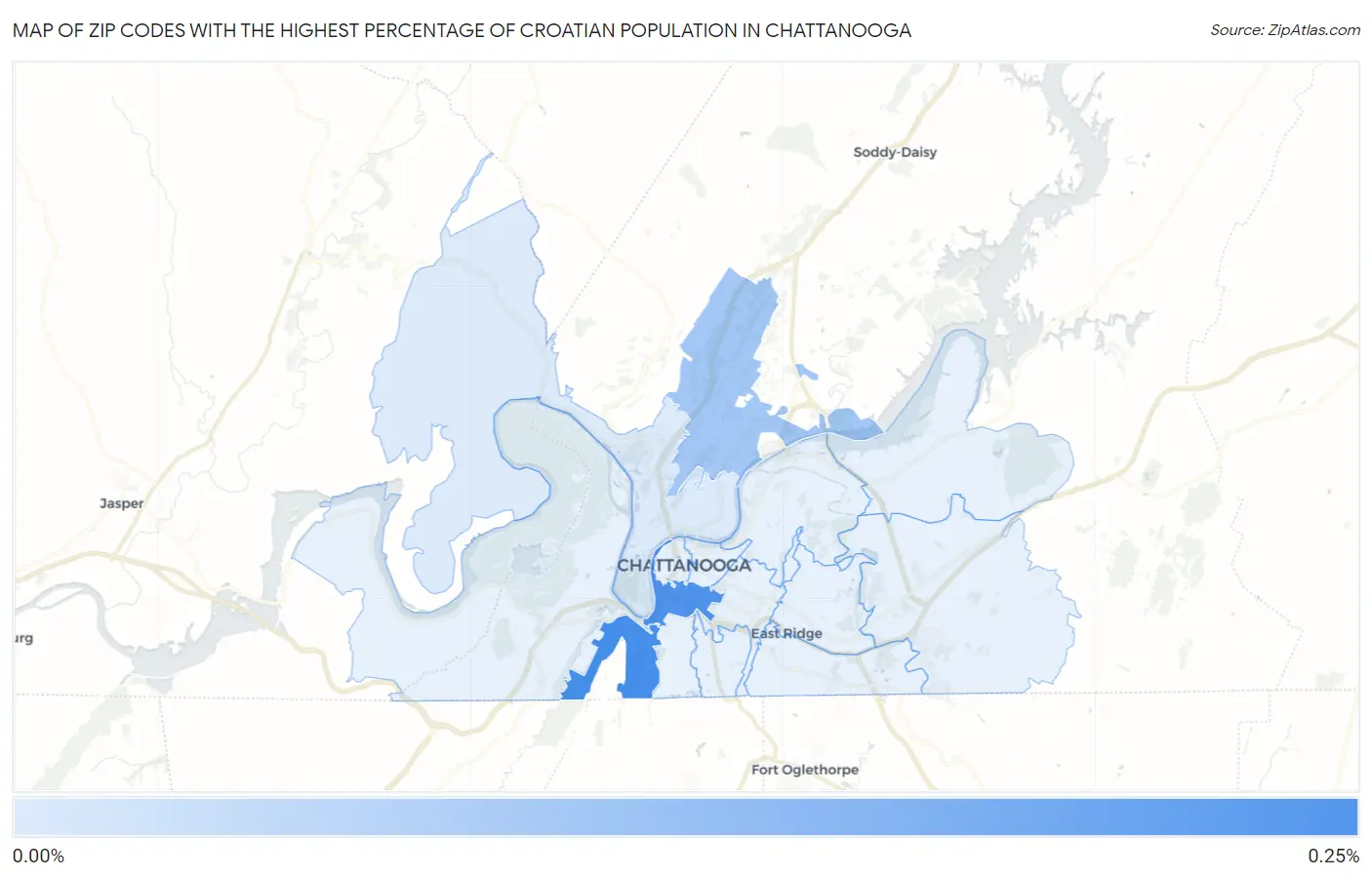 Zip Codes with the Highest Percentage of Croatian Population in Chattanooga Map