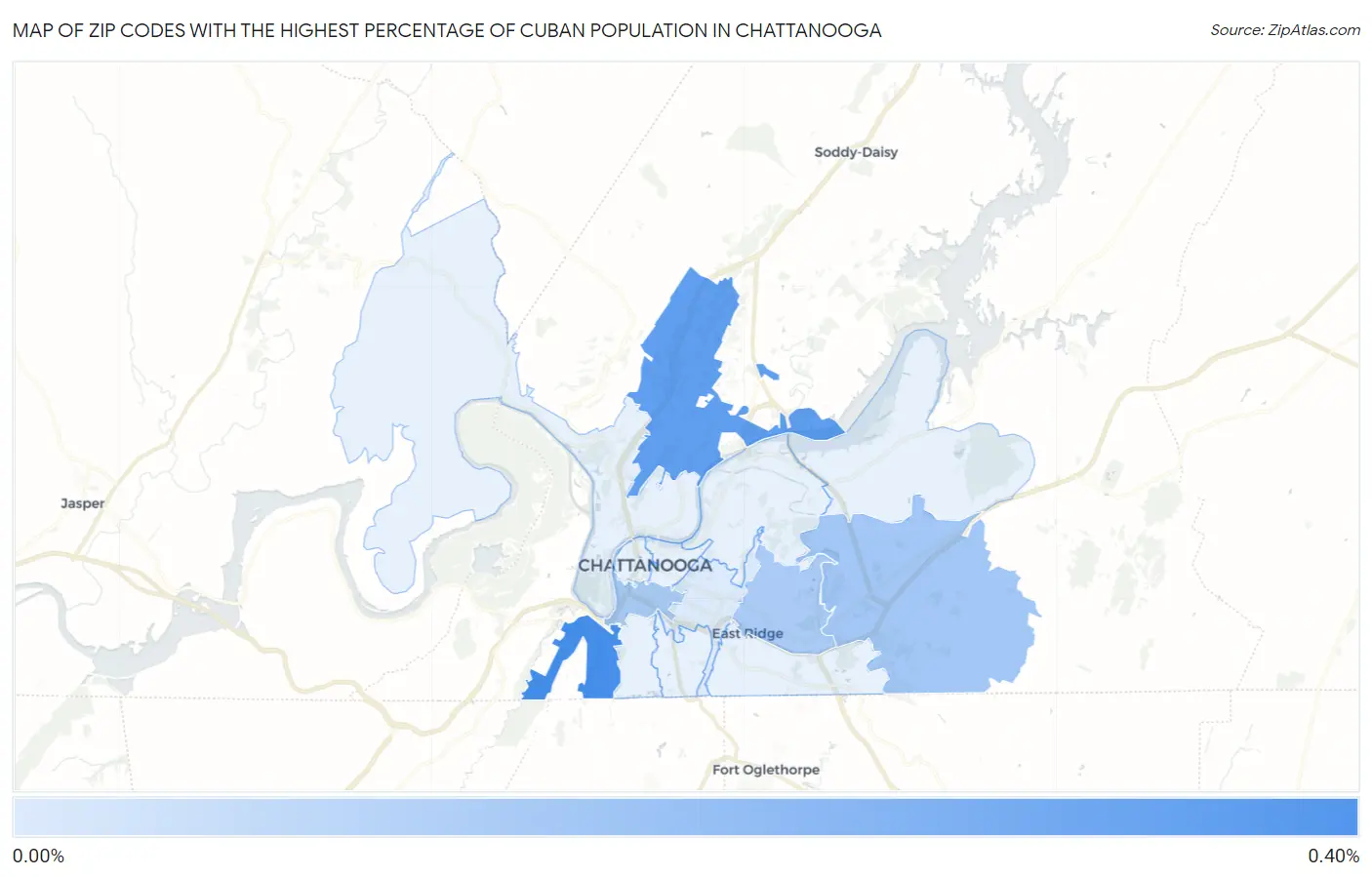Zip Codes with the Highest Percentage of Cuban Population in Chattanooga Map