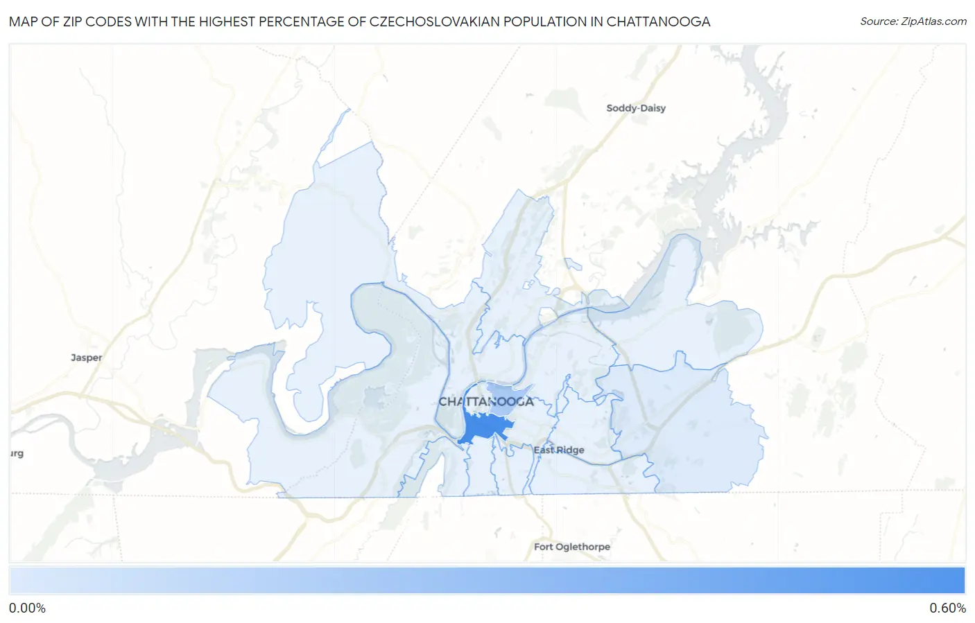 Zip Codes with the Highest Percentage of Czechoslovakian Population in Chattanooga Map