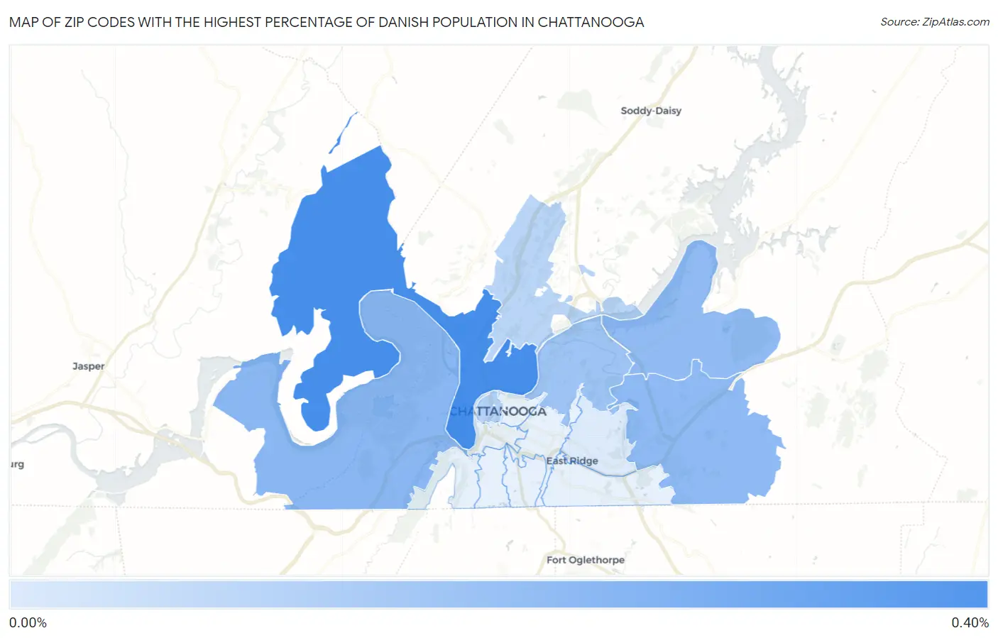 Zip Codes with the Highest Percentage of Danish Population in Chattanooga Map