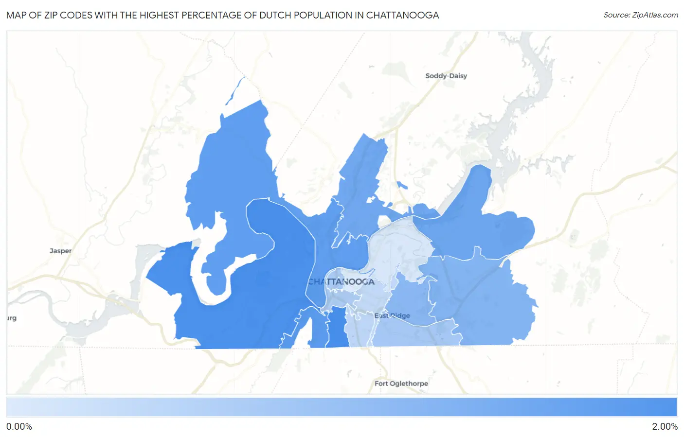 Zip Codes with the Highest Percentage of Dutch Population in Chattanooga Map
