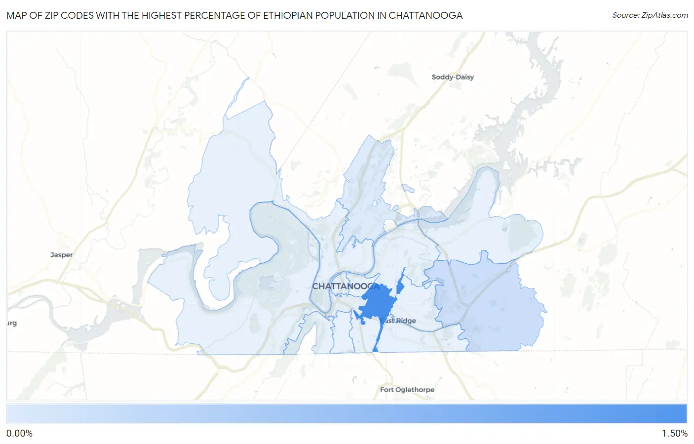Zip Codes with the Highest Percentage of Ethiopian Population in Chattanooga Map