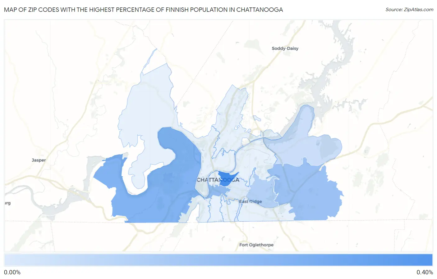 Zip Codes with the Highest Percentage of Finnish Population in Chattanooga Map